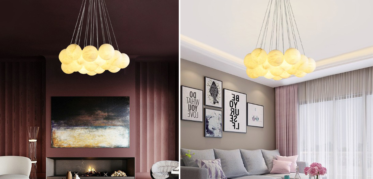 Каскадный Cветильник 16 Шариков из натурального мрамора Marble Balls Lamp - фото