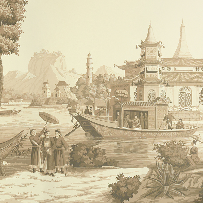 Обои ручная роспись Procession Chinoise Sepia on scenic paper  в Ростове-на-Дону | Loft Concept 