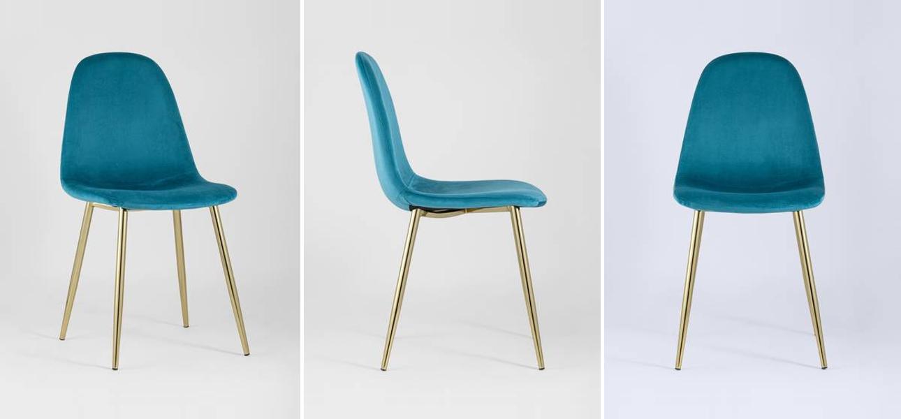 Стул Archie Chair Велюр Аквамарин Золотые ножки - фото