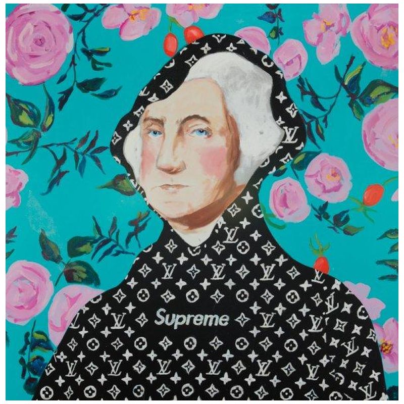  George Washington in Black Supreme with Floral Background   -- | Loft Concept 