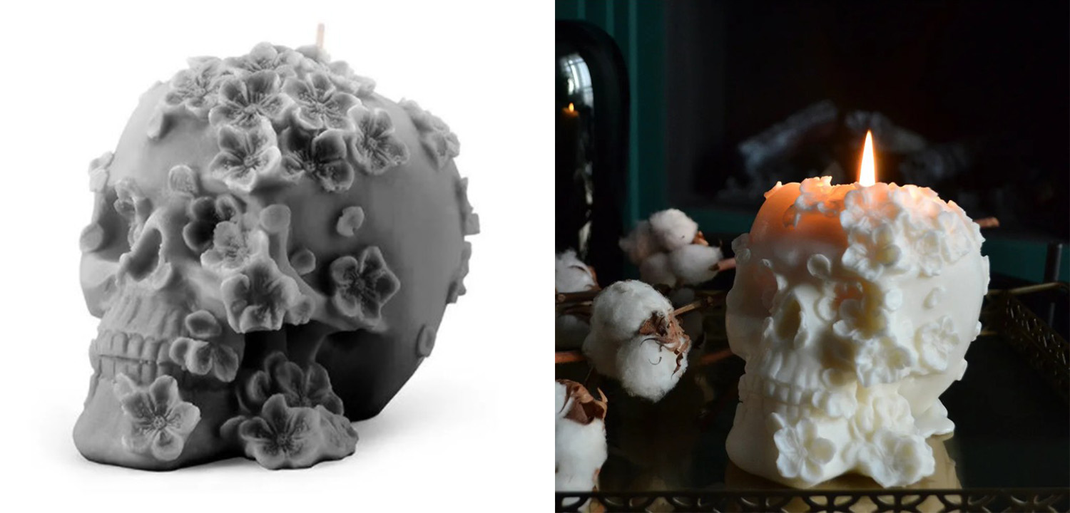 Свеча Gray Flowers Skull - фото