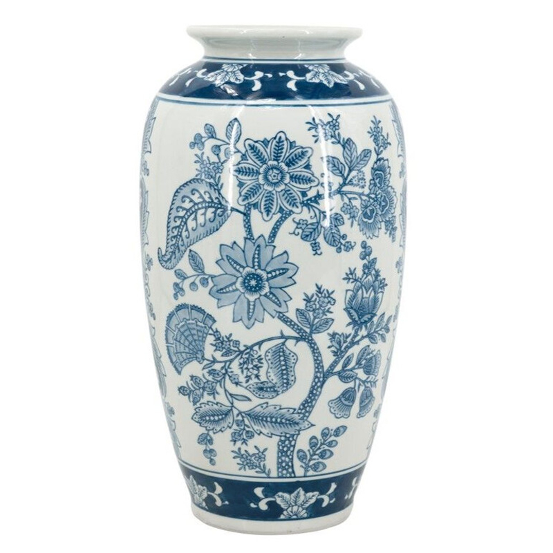 Ваза с синим цветочным орнаментом Blue & White Ornament Белый Синий Ваза с синим цветочным орнаментом Blue & White Ornament Белый Синий в Ростове-на-Дону | Loft Concept