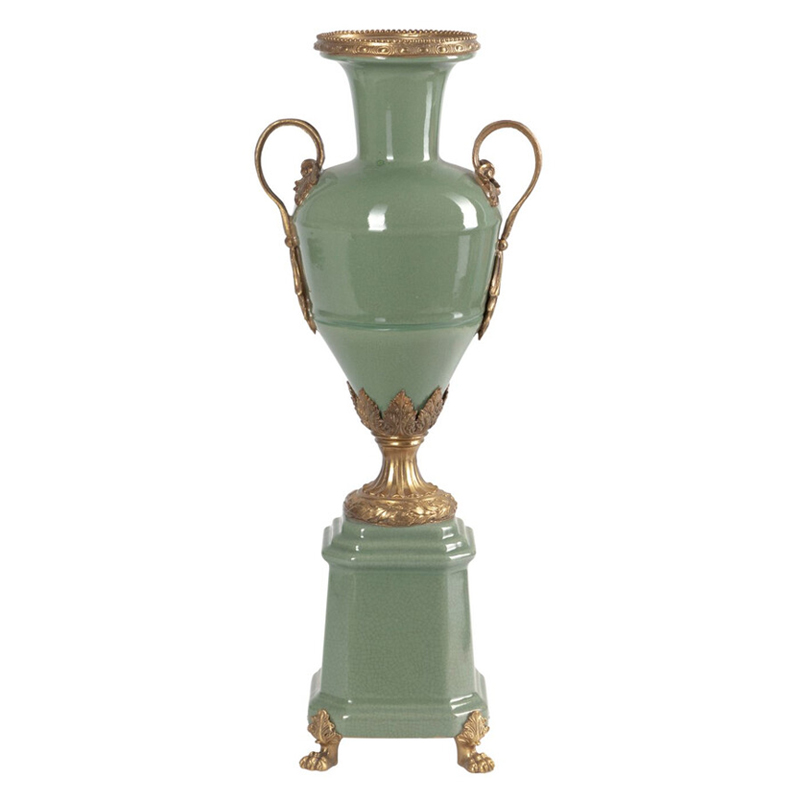 Ваза зеленого цвета из фарфора на высокой подставке с бронзовыми ручками Eden Garden porcelain and bronze Зеленый Бронза Ваза зеленого цвета из фарфора на высокой подставке с бронзовыми ручками Eden Garden porcelain and bronze Зеленый Бронза в Ростове-на-Дону | Loft Concept