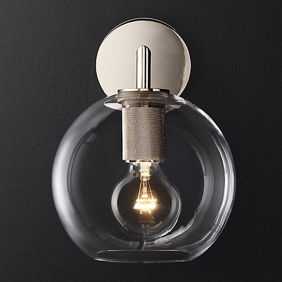 Бра RH Utilitaire Globe Shade Single Sconce Silver Прозрачное Стекло Никель в Ростове-на-Дону | Loft Concept 