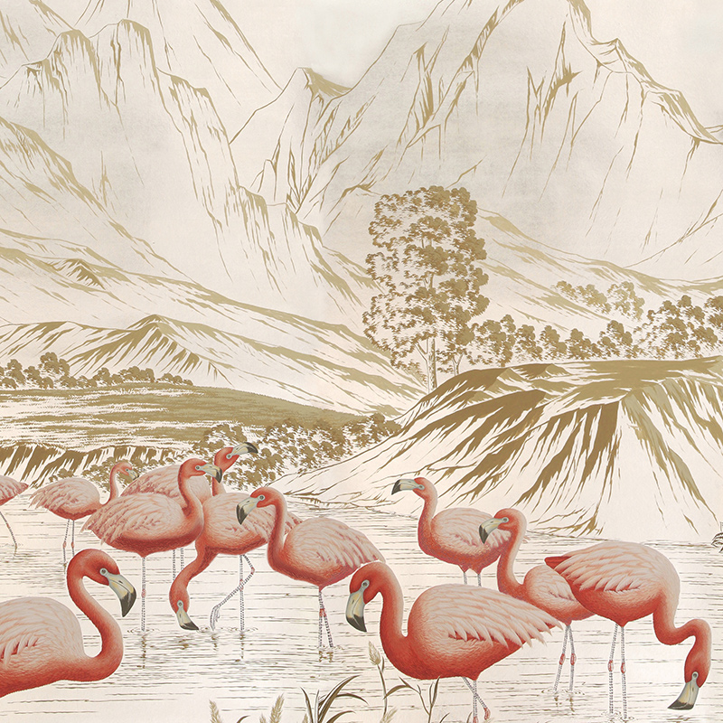    Flamingos Flamingo on Tarnished Silver gilded Xuan paper   -- | Loft Concept 