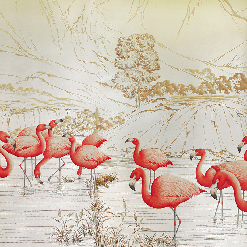    Flamingos Colourway SC-120 on Sterling Silver gilded Xuan paper   -- | Loft Concept 