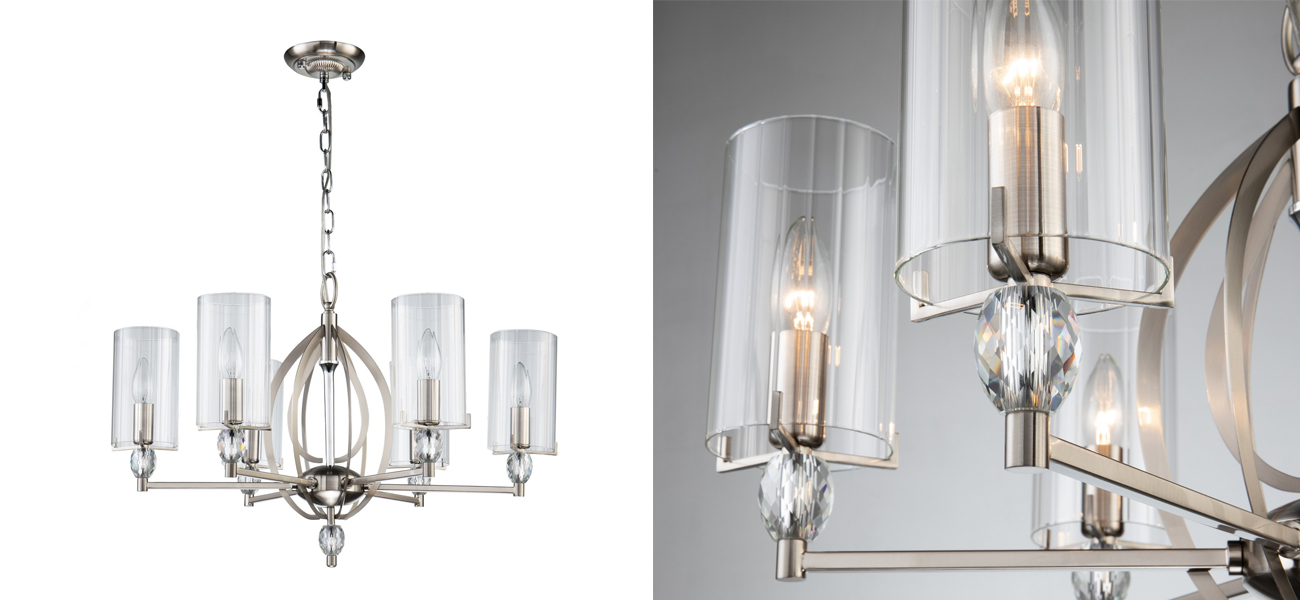 Люстра цвета никель с прозрачным плафоном Verge 6 ламп - фото