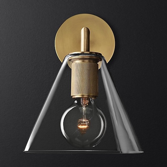 Бра RH Utilitaire Funnel Shade Single Sconce Brass Прозрачное Стекло Латунь в Ростове-на-Дону | Loft Concept 