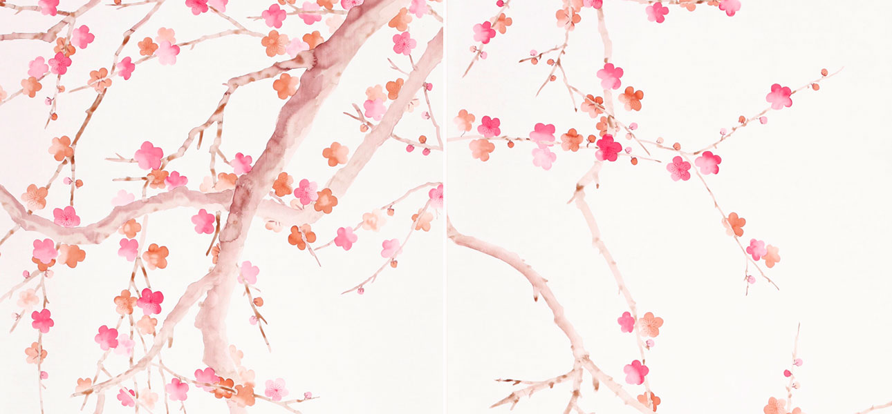 Обои ручная роспись Plum Blossom Bleached on Bleached White dyed silk - фото