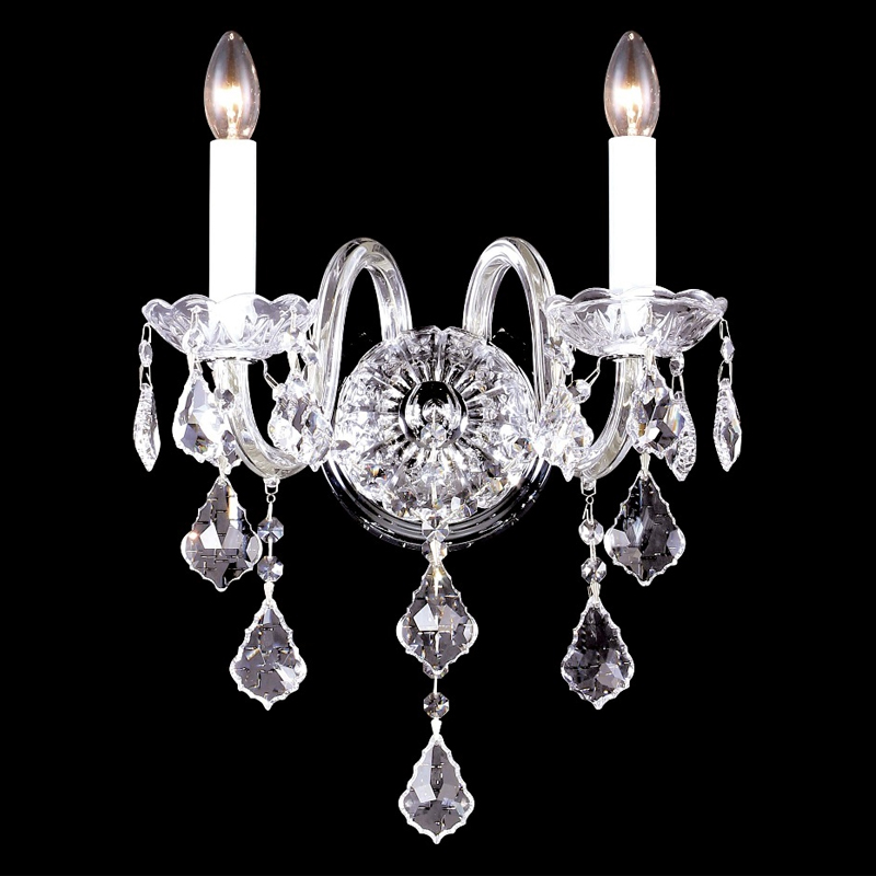 Бра в классическом стиле с 2-мя лампами и хрустальными подвесками Crystal lamps Хром Прозрачное Стекло в Ростове-на-Дону | Loft Concept 