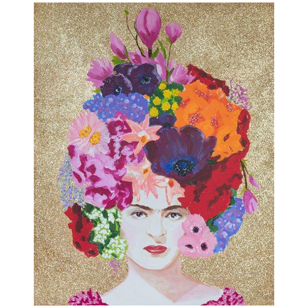  Frida with Flower Bouquet Headdress and Gold Glitter Background   -- | Loft Concept 