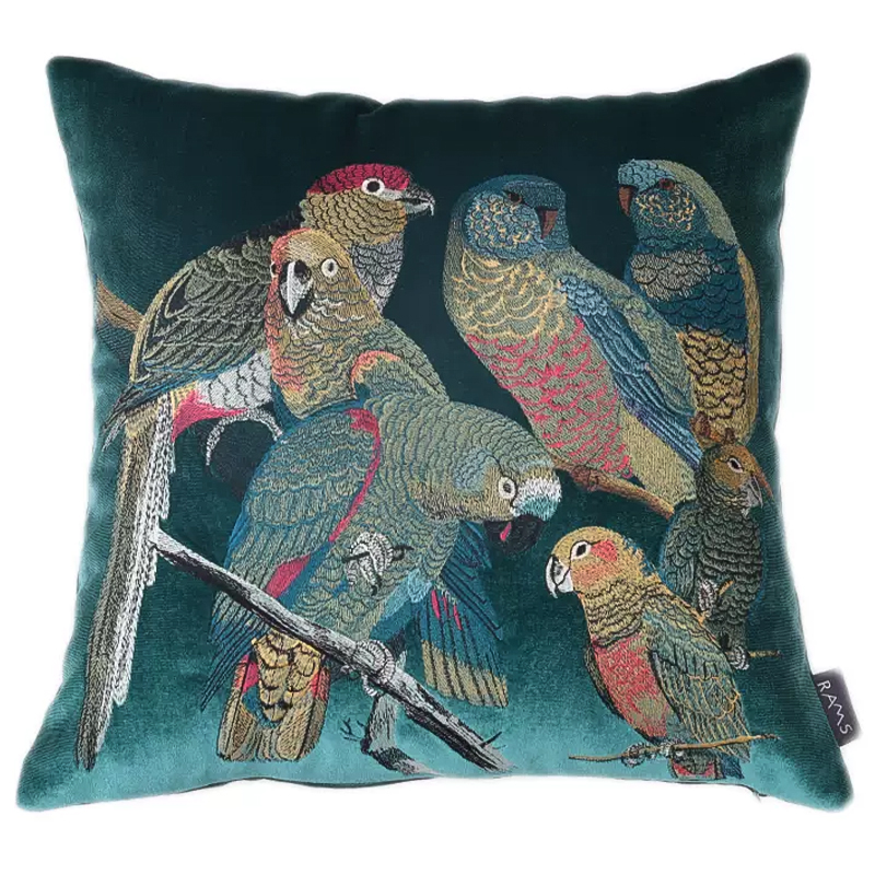     Embroidery Parrots Pillow Green    -- | Loft Concept 