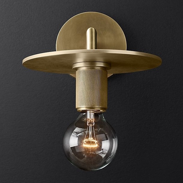  RH Utilitaire Knurled Disk Shade Sconce Brass   -- | Loft Concept 