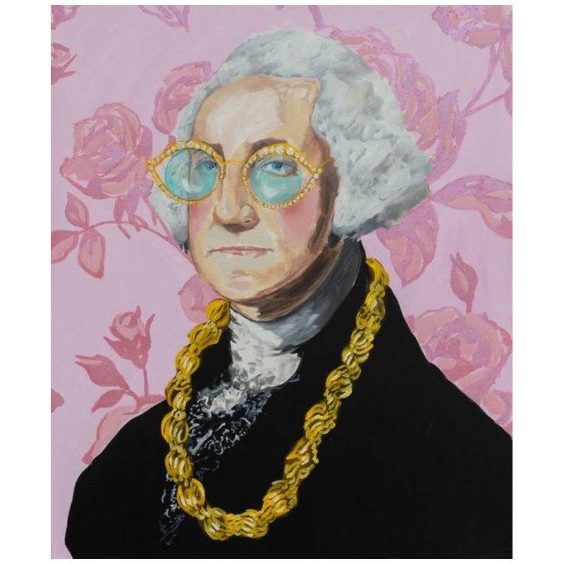  George Washington with Donkey Rope and Pink Floral Background   -- | Loft Concept 