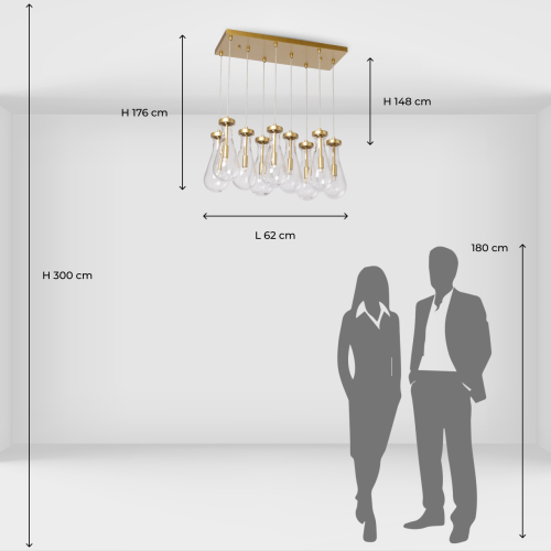 Люстра с 9-ю прозрачными стеклянными плафонами в форме капли Lucid Rain  в Ростове-на-Дону