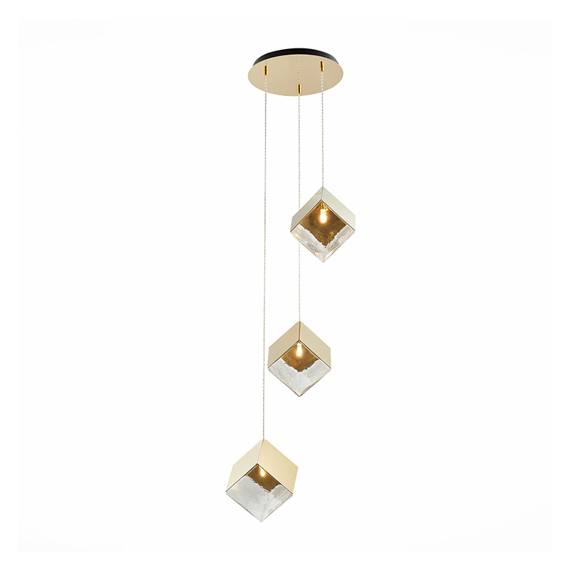 Потолочная люстра Pyrite Chandelier gold cube 3 Золотой Прозрачный в Ростове-на-Дону | Loft Concept 