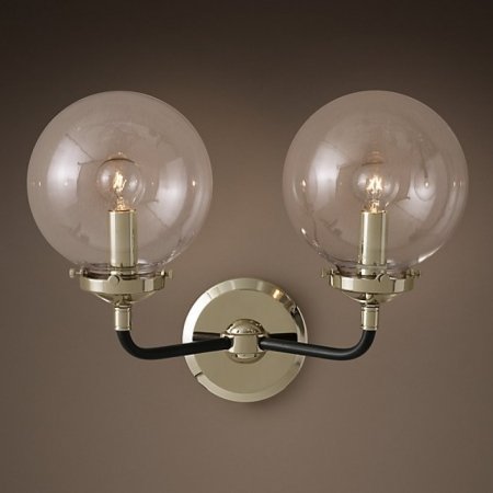  Bistro Globe Clear Glass Double Sconce Nickel   -- | Loft Concept 
