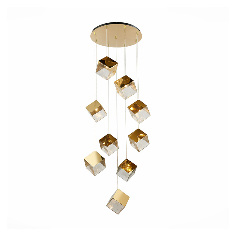 Потолочная люстра Pyrite Chandelier gold cube 9 Золотой Прозрачный в Ростове-на-Дону | Loft Concept 