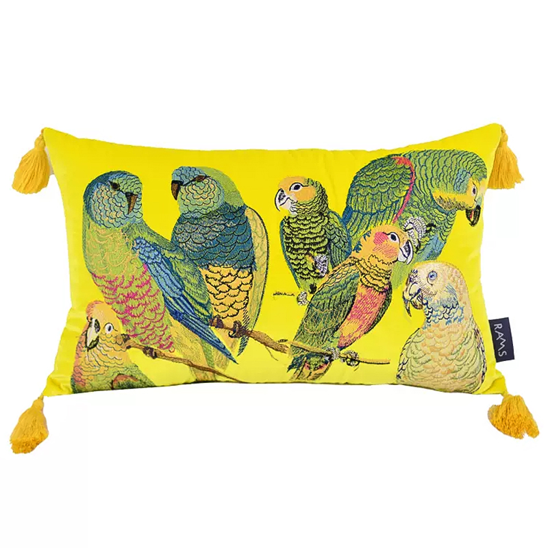     Embroidery Parrots Long Pillow Yellow    -- | Loft Concept 