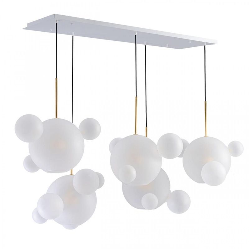 Линейный Светодиодный Светильник Giopato & Coombes Bubble Chandelier Linear Circle матовое белое стекло 5 плафонов Белый Золотой в Ростове-на-Дону | Loft Concept 