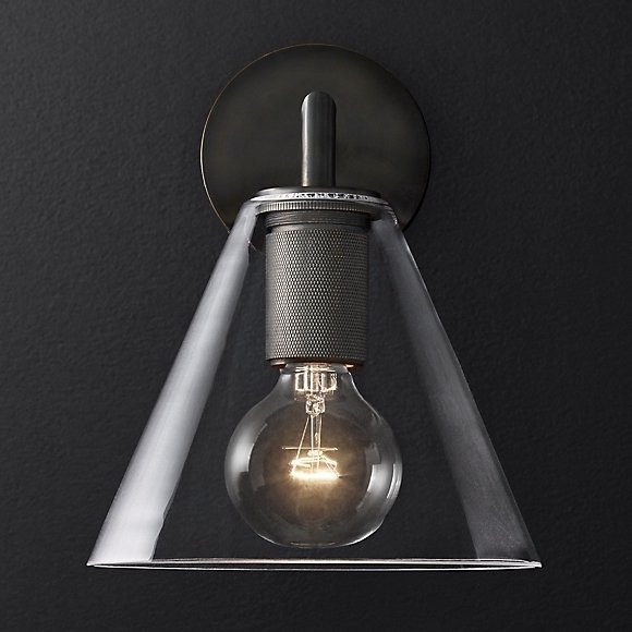 Бра RH Utilitaire Funnel Shade Single Sconce Black Прозрачное Стекло Темная бронза в Ростове-на-Дону | Loft Concept 