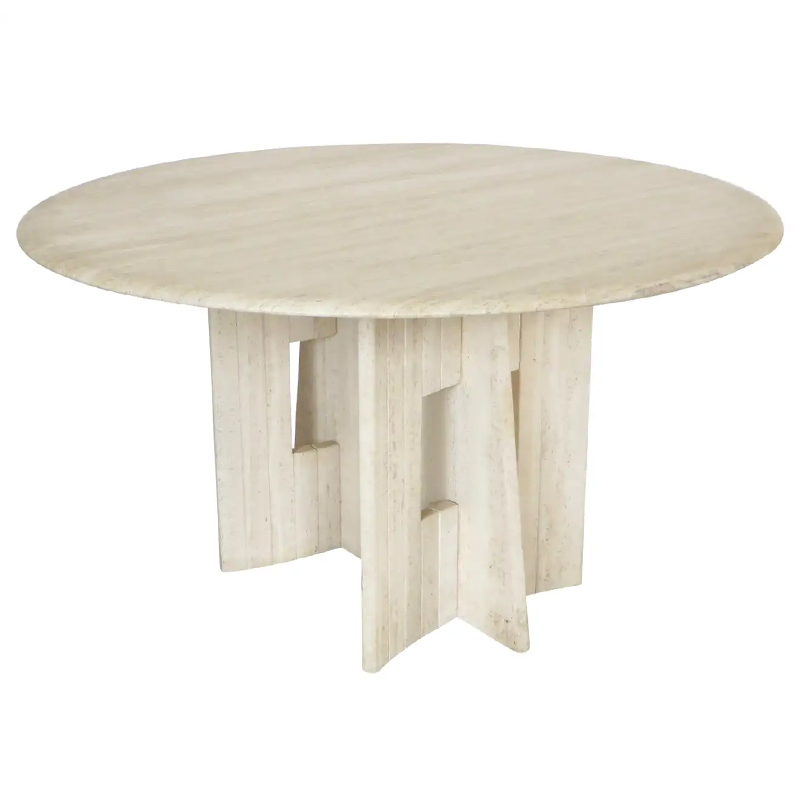   Travertine Marble Dining Table Round with Sculptural Architectural Base   -- | Loft Concept 