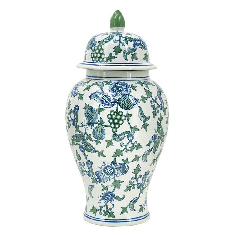 Ваза с крышкой и зелено-голубым рисунком на белом фоне 51 см Blue & White Ornament Белый Синий Ваза с крышкой и зелено-голубым рисунком на белом фоне 51 см Blue & White Ornament Белый Синий в Ростове-на-Дону | Loft Concept