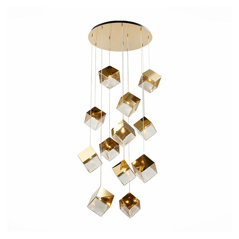   Pyrite Chandelier golden cube 12    -- | Loft Concept 