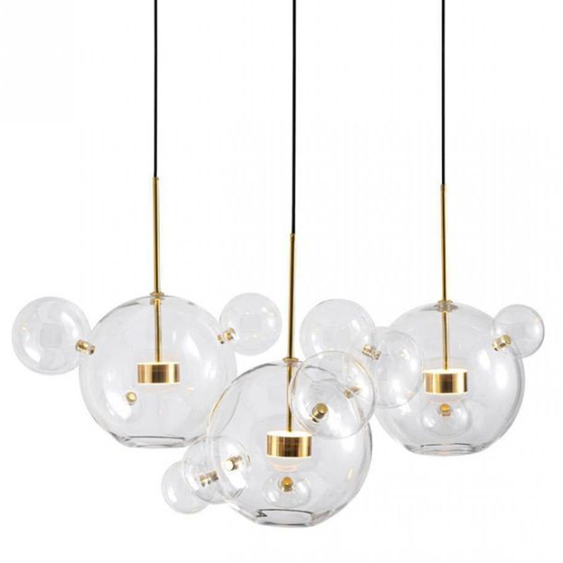 Светодиодный светильник Giopato & Coombes Bubble Chandelier Linear Circle 3 плафона Белый Золотой Прозрачное Стекло в Ростове-на-Дону | Loft Concept 