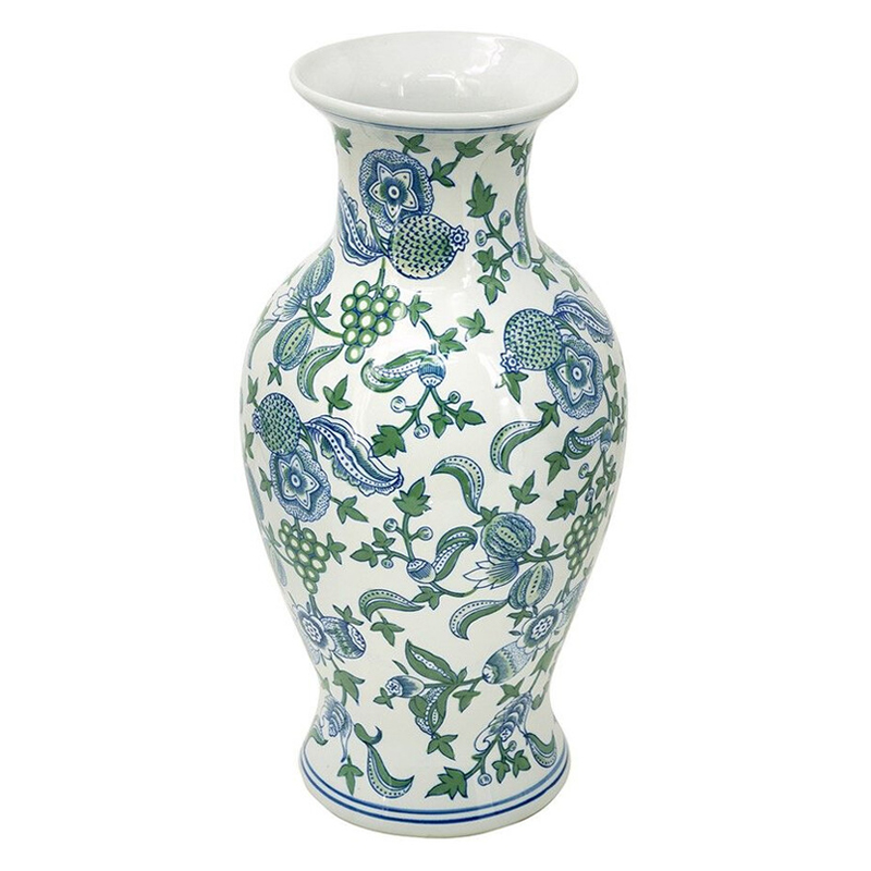 Ваза с зелено-голубым цветочным узором на белом фоне 47 см Blue & White Ornament Белый Синий Зеленый Ваза с зелено-голубым цветочным узором на белом фоне 47 см Blue & White Ornament Белый Синий Зеленый в Ростове-на-Дону | Loft Concept