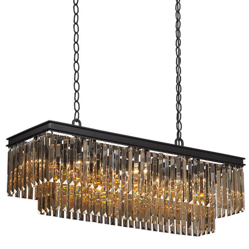  Odeon Amber Glass Rectangular Chandelier Black iron    100    -- | Loft Concept 