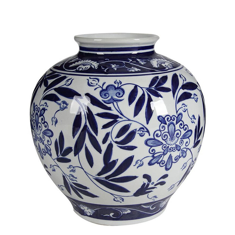 Ваза округлой формы с бело-синим цветочным орнаментом Blue & White Ornament Белый Синий Ваза округлой формы с бело-синим цветочным орнаментом Blue & White Ornament Белый Синий в Ростове-на-Дону | Loft Concept