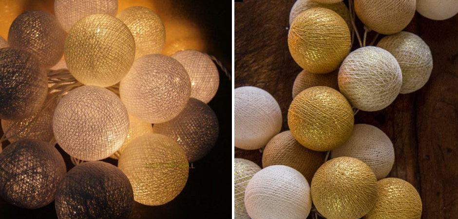 Гирлянда хлопковые фонарики Сotton Ball Gold Mix - Loft-Concept в Ростове-на-Дону