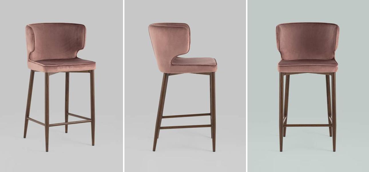 Стул Полубарный Chair посадка 65 см Пыльно-Розовый Велюр - фото