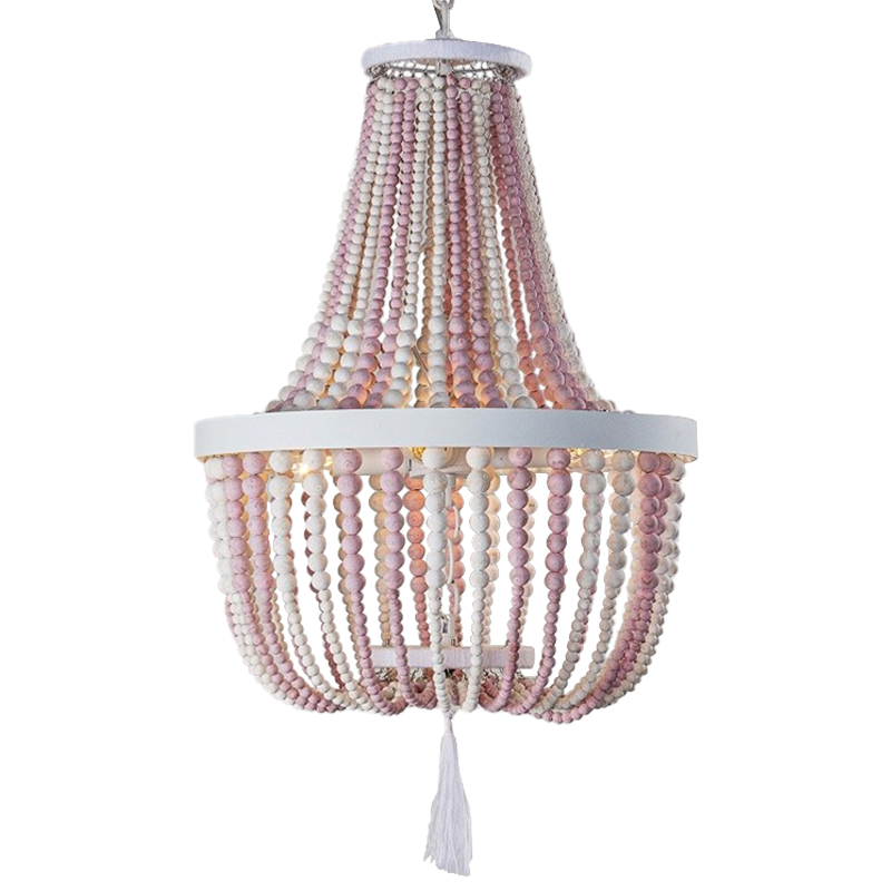 Люстра каплевидной формы украшенная круглыми бусинами розовая Wooden Pink Chandelier Белый Розовый в Ростове-на-Дону | Loft Concept 