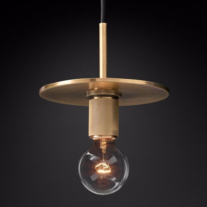 Подвесной светильник RH Utilitaire Disk Shade Pendant Brass Латунь Прозрачное Стекло в Ростове-на-Дону | Loft Concept 