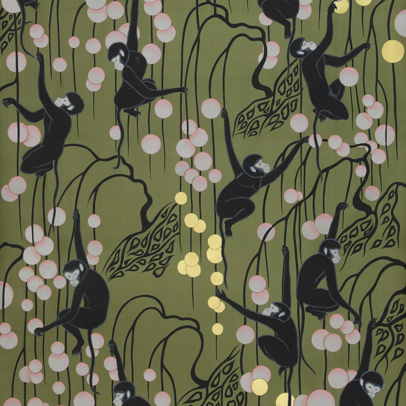    Deco Monkeys Special Colourway on Olive dyed silk   -- | Loft Concept 