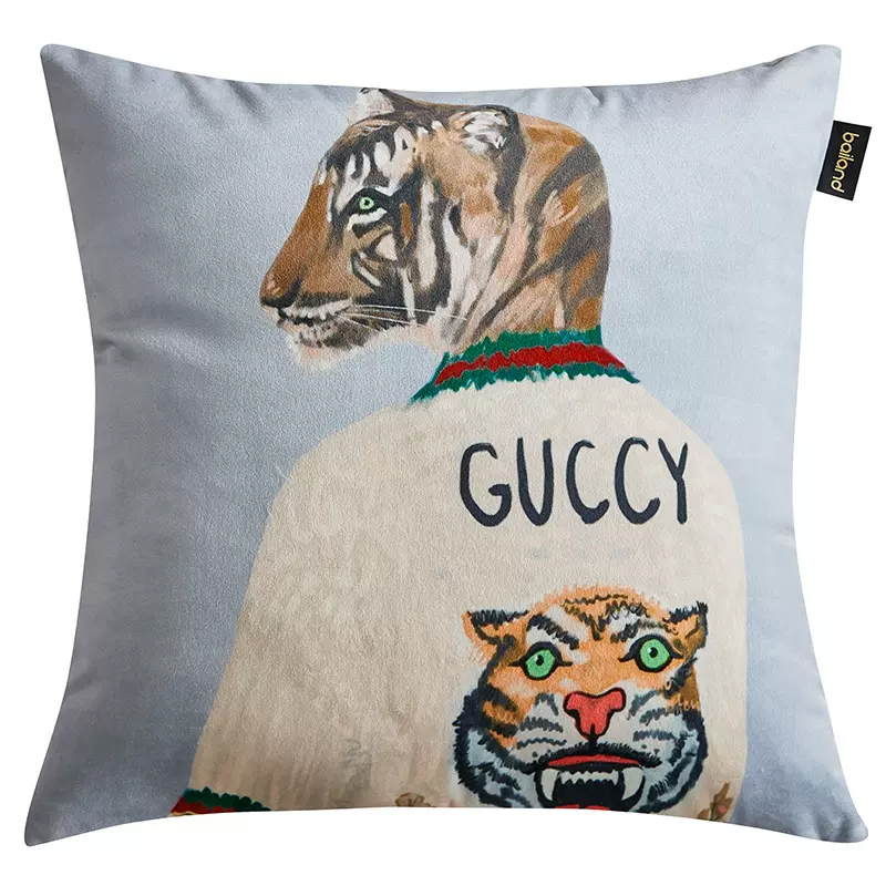 Декоративная подушка Стиль Gucci Tiger Cushion Grey Серый Мульти в Ростове-на-Дону | Loft Concept 