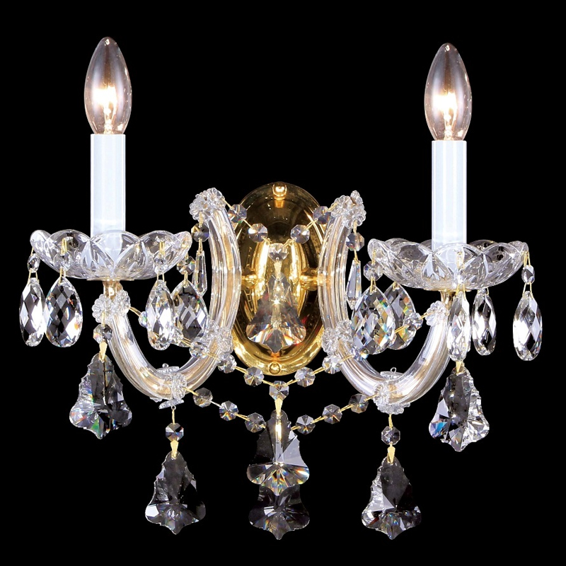 Бра с двумя лампами и хрустальными подвесками в классическом стиле Crystal lamps Золотой Прозрачное Стекло Бра с двумя лампами и хрустальными подвесками в классическом стиле Crystal lamps Золотой Прозрачное Стекло в Ростове-на-Дону | Loft Concept