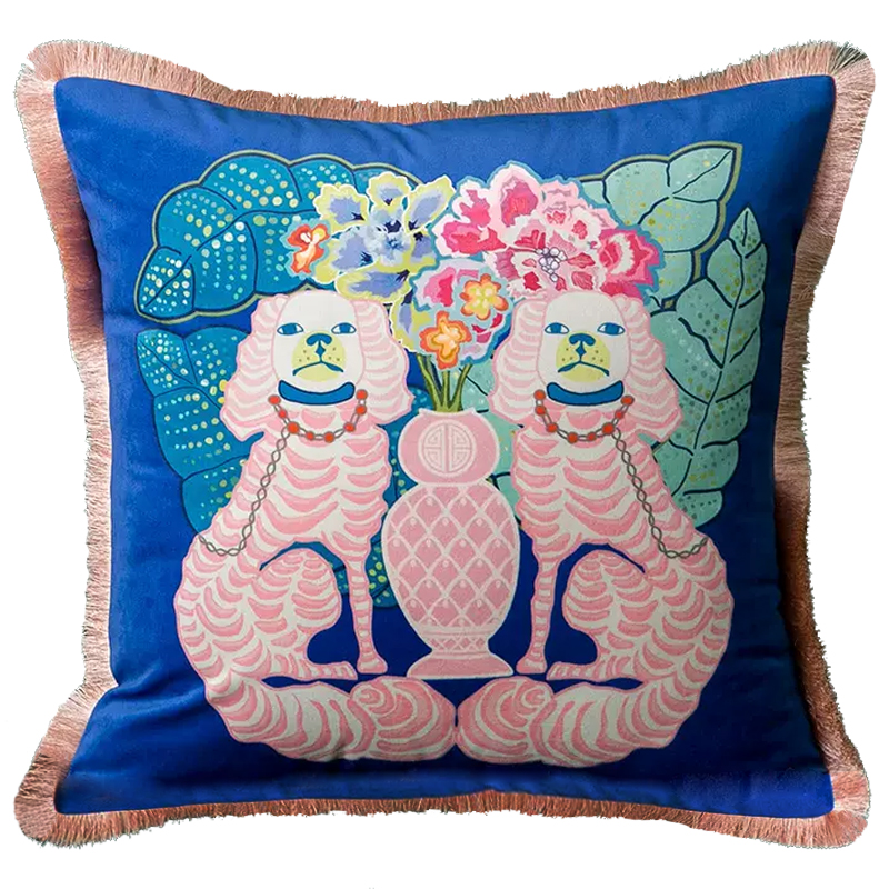   Two Pink Dogs on Blue Cushion     -- | Loft Concept 