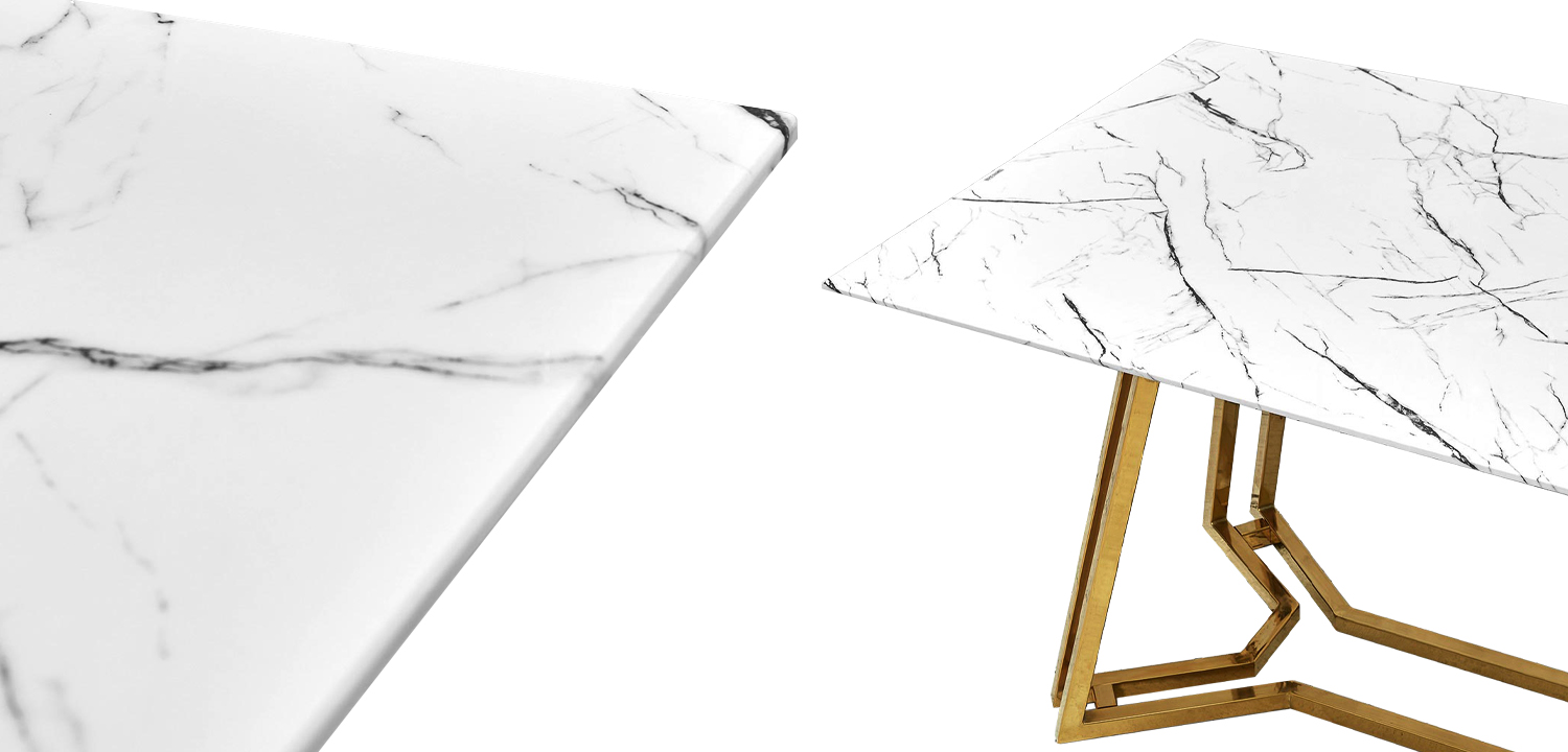 Обеденный стол Jevan Dinner Table стеклянная столешница с рисунком под мрамор - фото