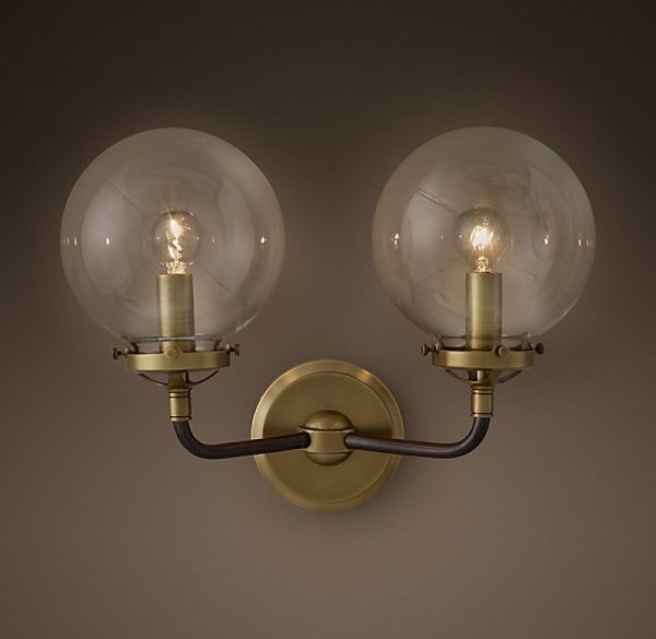 Бра Bistro Globe Clear Glass Double Sconce Brass  в Ростове-на-Дону | Loft Concept 