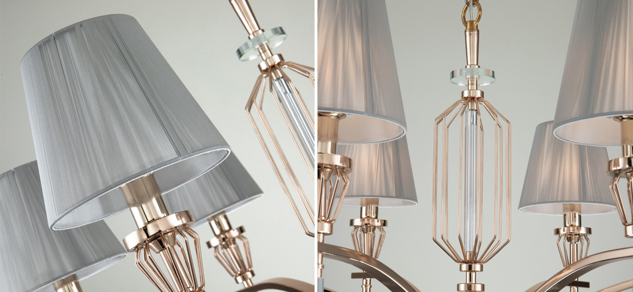 Люстра с абажурами из серых нитей Voile 6 ламп - фото №1