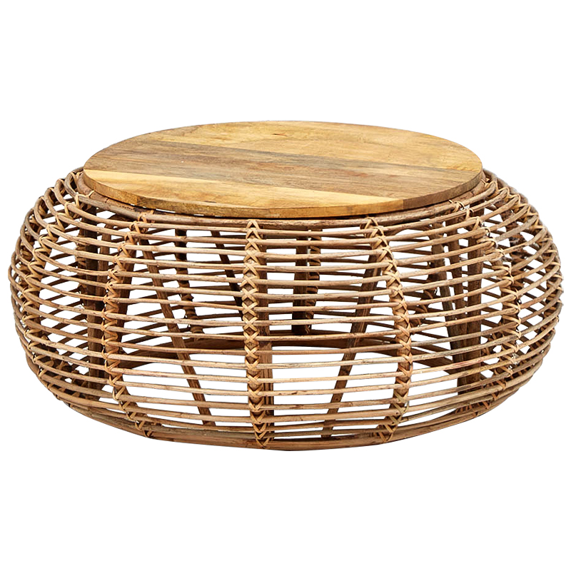 Плетеный кофейный стол с деревянной столешницей Wicker Wood Coffee Table Древесина в Ростове-на-Дону | Loft Concept 