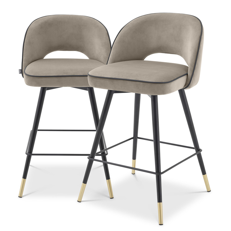 Комплект полубарных стульев Eichholtz Counter Stool Cliff set of 2 greige Бежево-серый Черный Латунь в Ростове-на-Дону | Loft Concept 