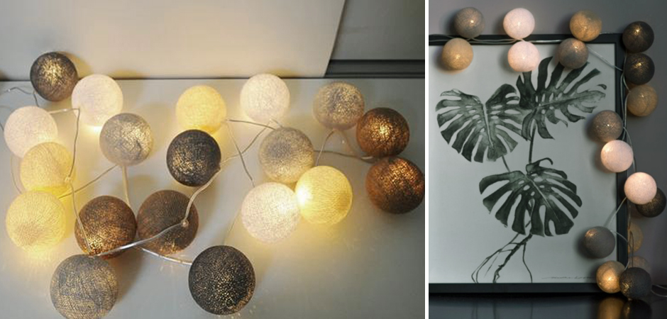 Гирлянда хлопковые фонарики Сotton Ball Sand-Grey - Loft-Concept в Ростове-на-Дону