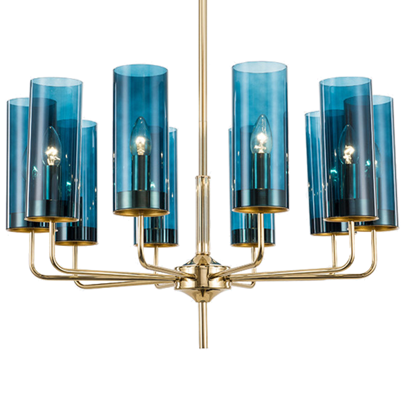  Hans-Agne Jakobsson Brass & Blue Glass Tube Chandelier 10    (Sapphire)  -- | Loft Concept 