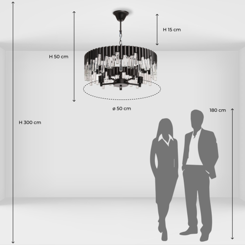 Люстра круглая из матового черного металла с подвесками из прозрачных стеклянных трубок Noir Tubes в Ростове-на-Дону