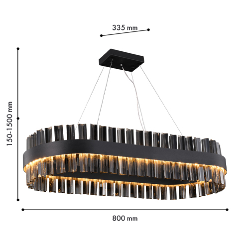 Люстра подвесная овальная с чёрным металлическим каркасом и элементами из дымчатого стекла Retro FROZEN GLASS в Ростове-на-Дону