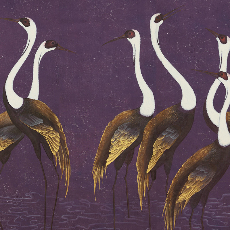    Sarus Cranes Original colourway on Edo purple painted Xuan paper   -- | Loft Concept 